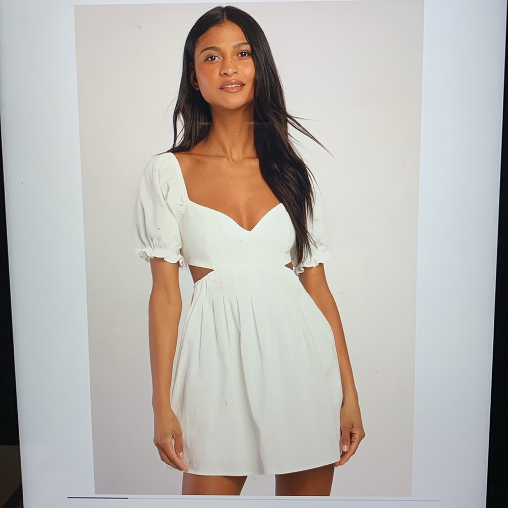 Puff Sleeve Lace Up Cut Out Mini Dress